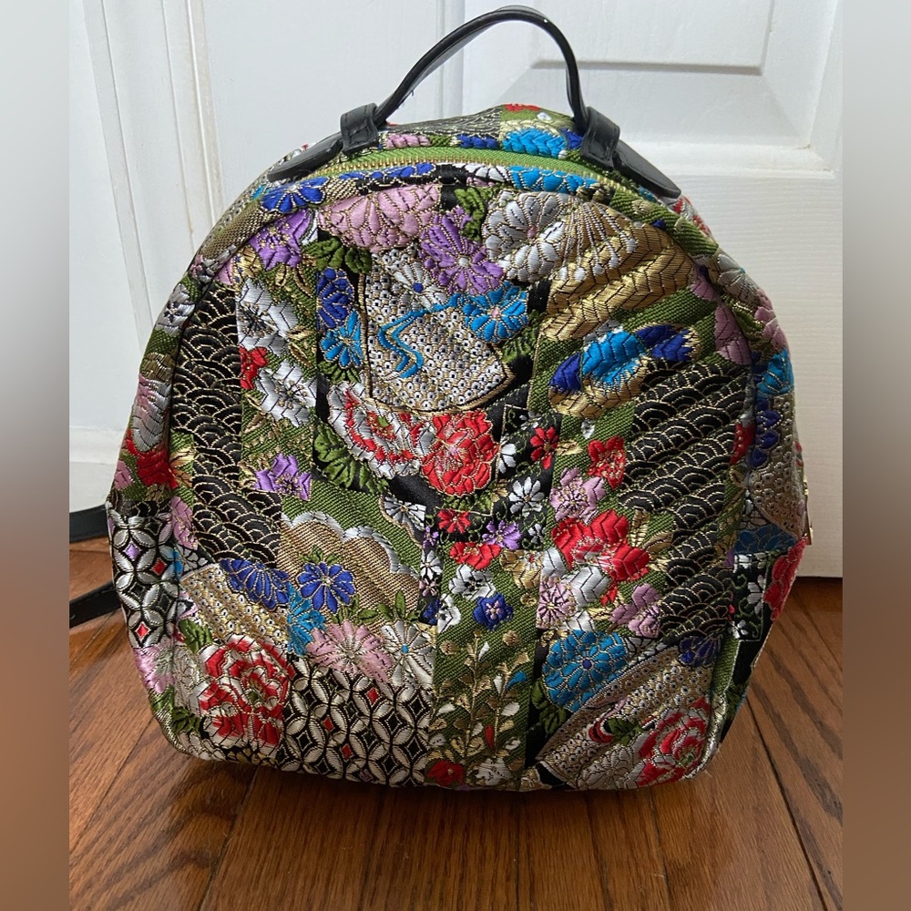 Steve Madden Asian Tapestry Brocade Mini Backpack Quilted Chevron Floral